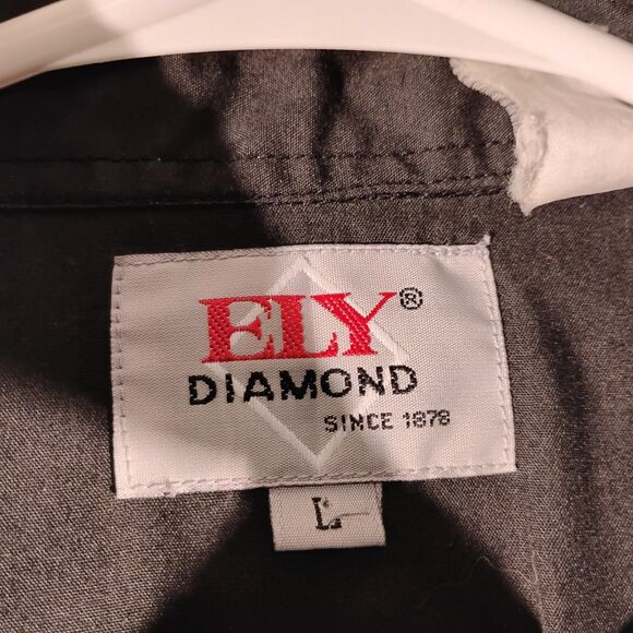 Ely Diamond pearl snap shirt mens L Large black skull embroidered feather - Picture 8 of 9